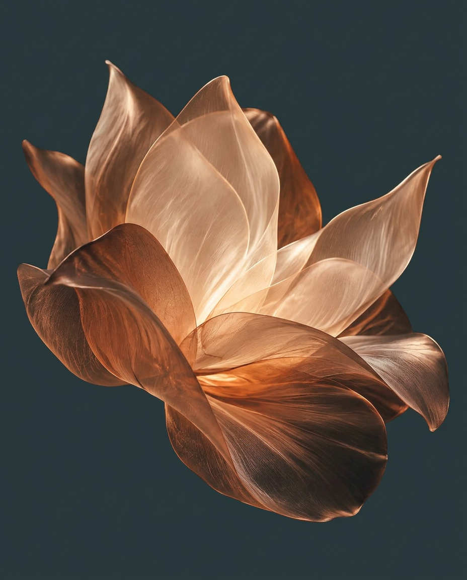 Abstrakte Blüte in Kupfer und Creme als Sinnbild für Regeneration